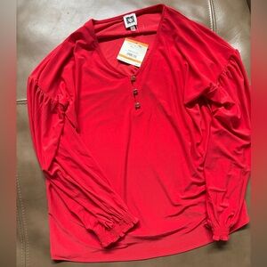 Anne Klein Red Long Sleeve Blouse